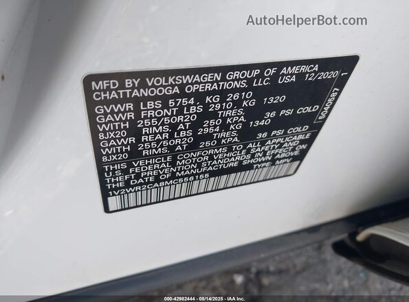 1V2WR2CA8MC556155 2021 VOLKSWAGEN ATLAS White Vista del compartimento del motor