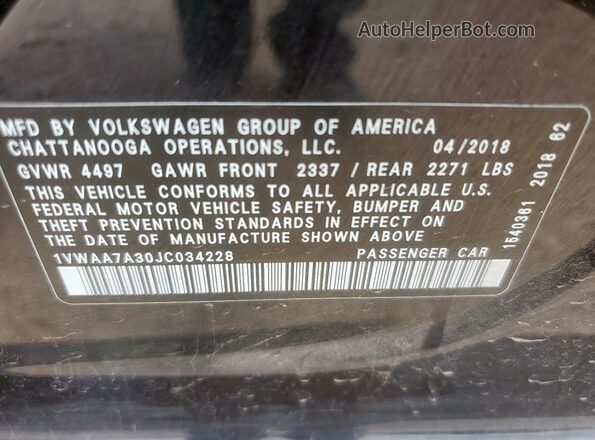 1VWAA7A30JC034228 2018 VOLKSWAGEN PASSAT Black 