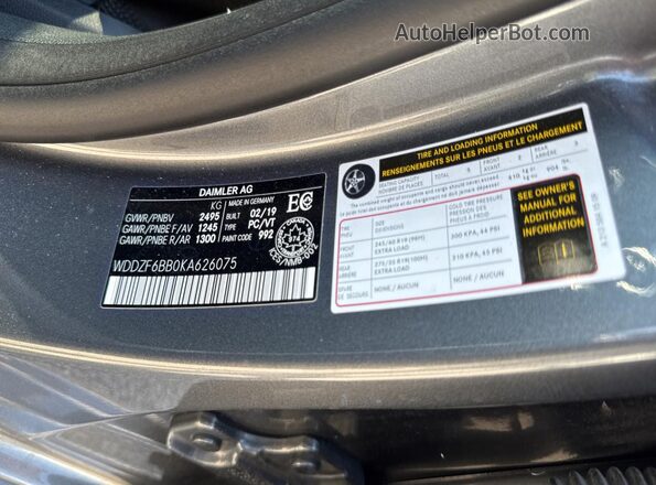 WDDZF6BB0KA626075 2019 MERCEDES-BENZ E-CLASS Угольный 