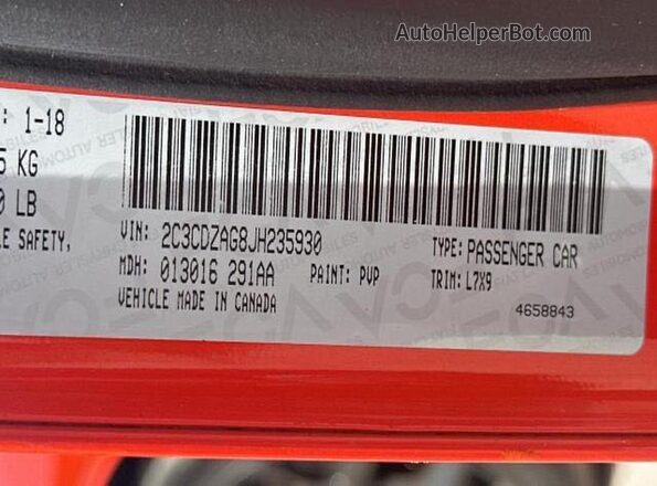 2C3CDZAG8JH235930 2018 DODGE CHALLENGER Оранжевый 