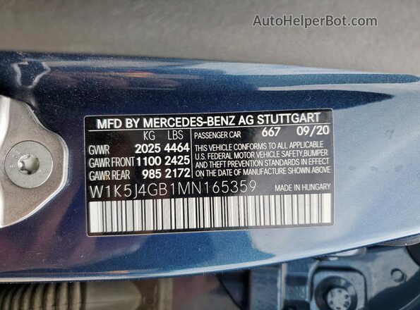 W1K5J4GB1MN165359 2021 MERCEDES-BENZ CLA-CLASS Blue 