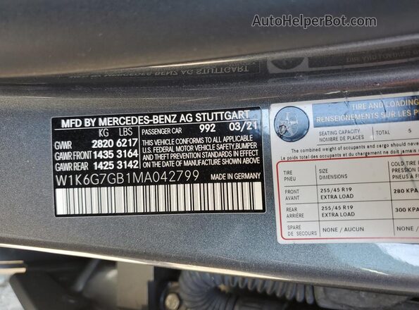 W1K6G7GB1MA042799 2021 MERCEDES-BENZ S-CLASS Серый 