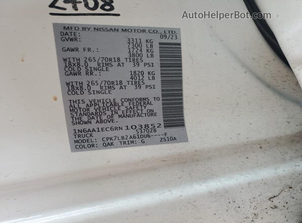 1N6AA1EC6RN103852 2024 NISSAN TITAN White 