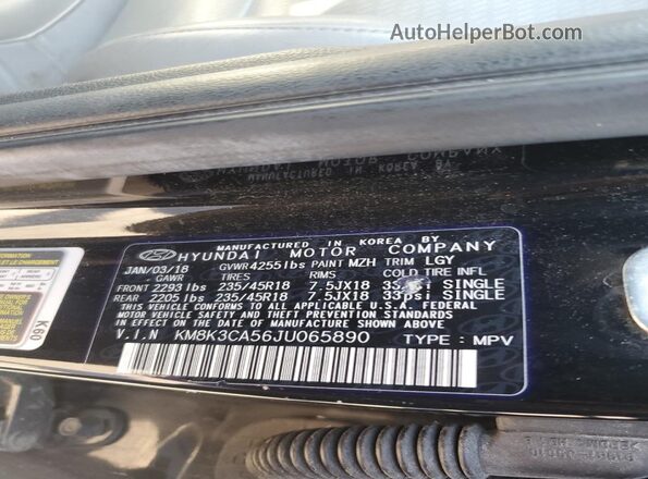 KM8K3CA56JU065890 2018 HYUNDAI KONA Black 