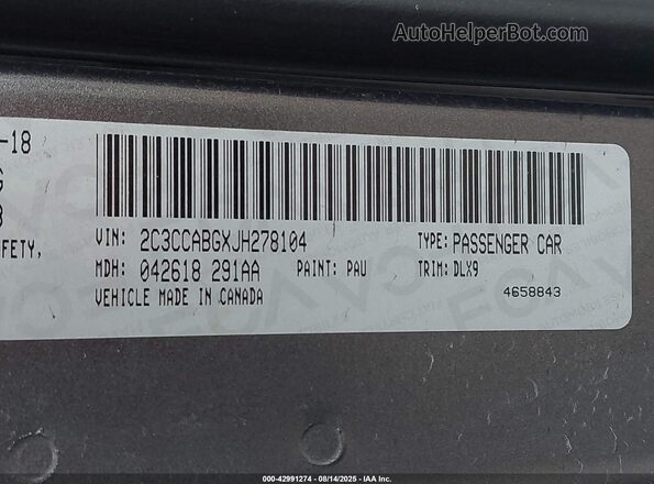 2C3CCABGXJH278104 2018 CHRYSLER 300 Серый Вид подкапотного пространства