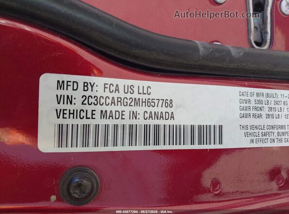 2C3CCARG2MH657768 2021 CHRYSLER 300 Burgundy ძრავის განყოფილების ხედი