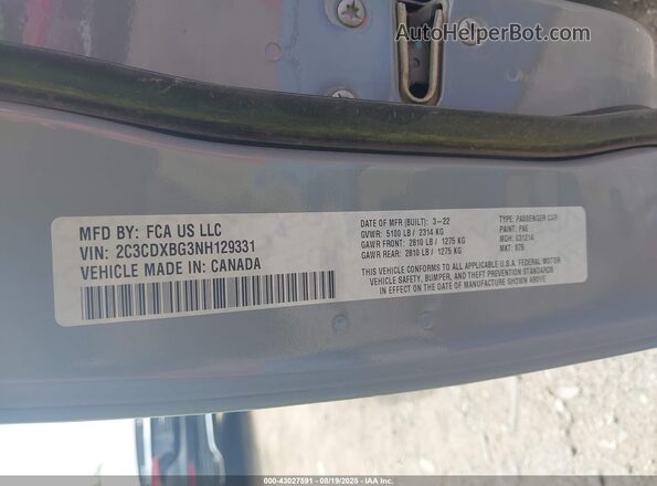 2C3CDXBG3NH129331 2022 DODGE CHARGER Gray Вид підкапотного простору