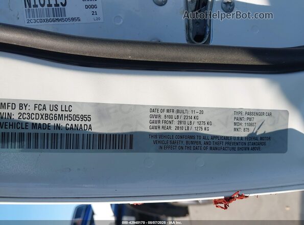 2C3CDXBG6MH505955 2021 DODGE CHARGER White Вид підкапотного простору