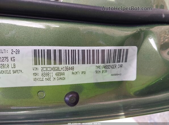2C3CDXBG8LH136448 2020 DODGE CHARGER Green Շարժիչի բաժամունքի տեսք