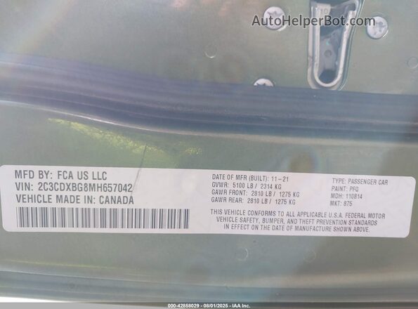 2C3CDXBG8MH657042 2021 DODGE CHARGER Green Вид підкапотного простору