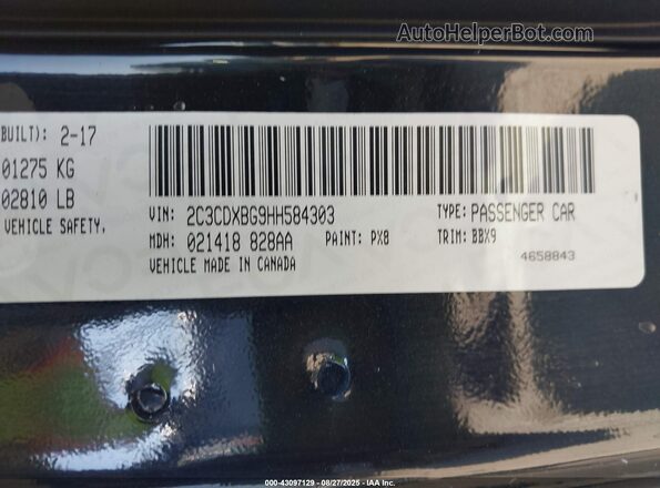 2C3CDXBG9HH584303 2017 DODGE CHARGER Black ძრავის განყოფილების ხედი