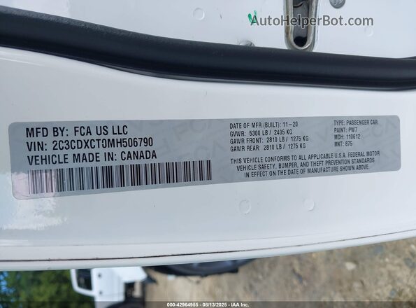 2C3CDXCT0MH506790 2021 DODGE CHARGER White Вид підкапотного простору