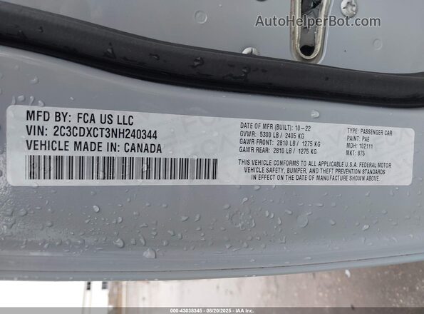 2C3CDXCT3NH240344 2022 DODGE CHARGER Gray Вид підкапотного простору
