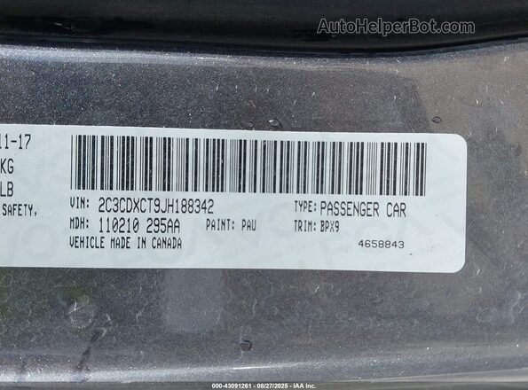 2C3CDXCT9JH188342 2018 DODGE CHARGER Серый 