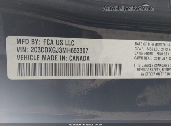 2C3CDXGJ3MH653307 2021 DODGE CHARGER Black Engine compartment view