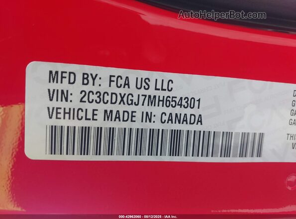 2C3CDXGJ7MH654301 2021 DODGE CHARGER Red Вид підкапотного простору