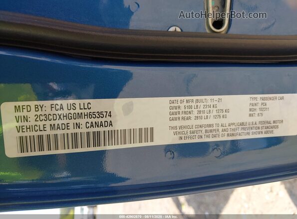 2C3CDXHG0MH653574 2021 DODGE CHARGER Blue Widok komory silnika