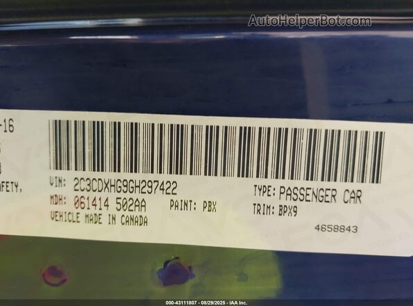 2C3CDXHG9GH297422 2016 DODGE CHARGER Blue Vista del compartimento del motor