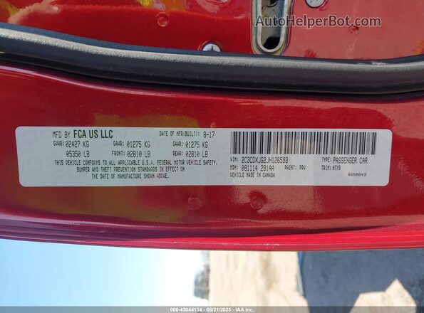 2C3CDXJG2JH126593 2018 DODGE CHARGER Red 