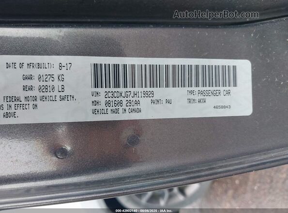 2C3CDXJG7JH119929 2018 DODGE CHARGER Gray ძრავის განყოფილების ხედი