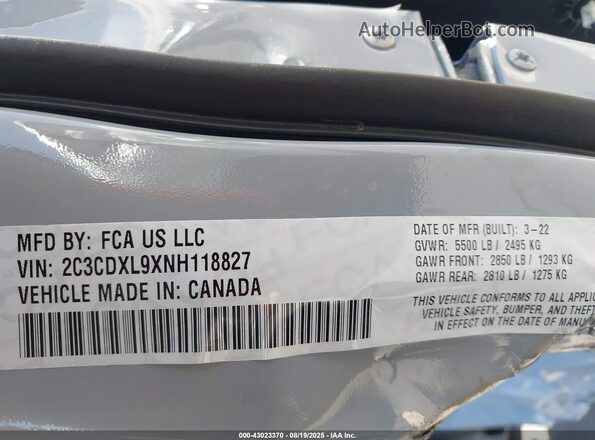 2C3CDXL9XNH118827 2022 DODGE CHARGER Серый Вид подкапотного пространства