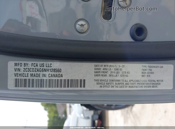 2C3CDZAG6NH128560 2022 DODGE CHALLENGER Gray Vista del compartimento del motor