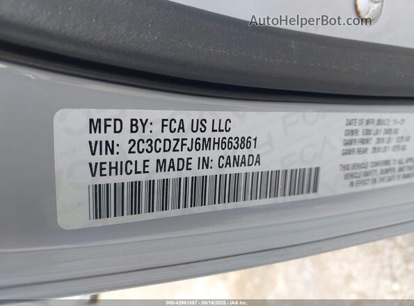 2C3CDZFJ6MH663861 2021 DODGE CHALLENGER Gray 