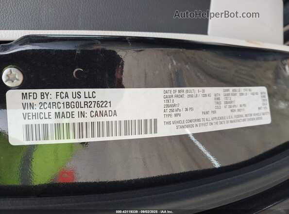 2C4RC1BG0LR276221 2020 CHRYSLER PACIFICA Black Շարժիչի բաժամունքի տեսք