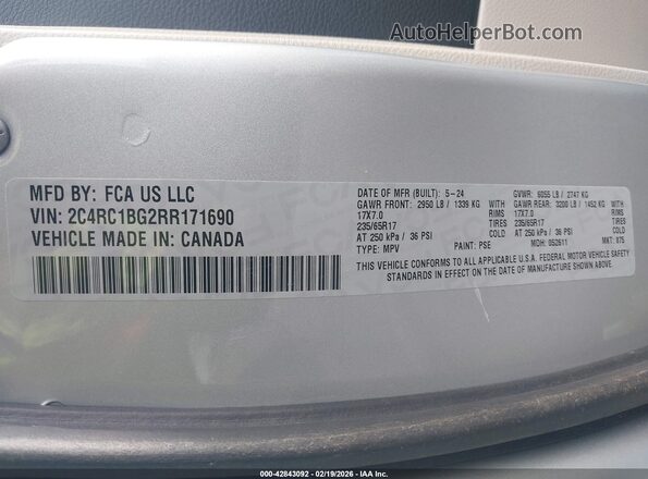 2C4RC1BG2RR171690 2024 CHRYSLER PACIFICA Silver Vista del compartimento del motor