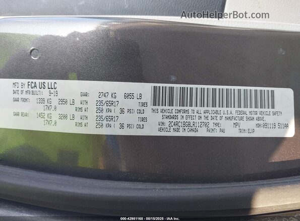 2C4RC1BG8LR112702 2020 CHRYSLER PACIFICA Gray ძრავის განყოფილების ხედი