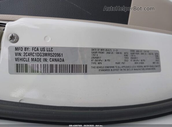2C4RC1DG3MR520961 2021 CHRYSLER VOYAGER Белый Вид подкапотного пространства