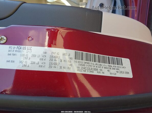 2C4RC1EG5JR139509 2018 CHRYSLER PACIFICA Burgundy 