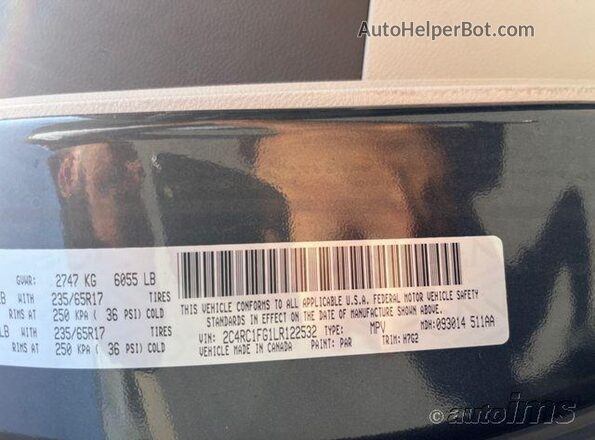 2C4RC1FG1LR122532 2020 CHRYSLER PACIFICA  Widok wnętrza z przodu