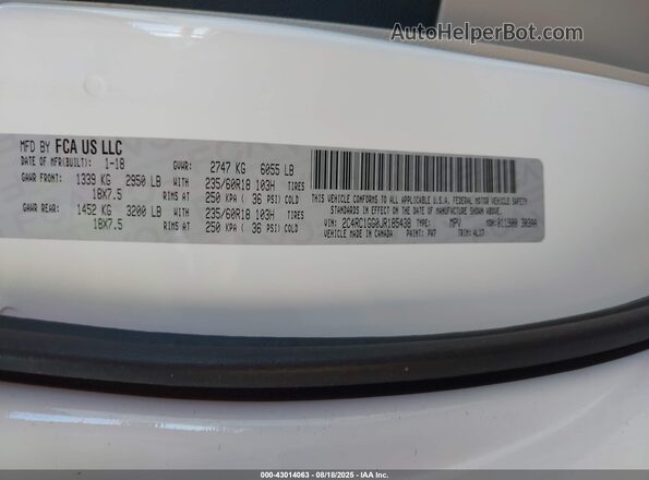 2C4RC1GG0JR185438 2018 CHRYSLER PACIFICA Белый 