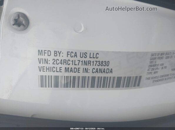 2C4RC1L71NR173830 2022 CHRYSLER PACIFICA White ძრავის განყოფილების ხედი