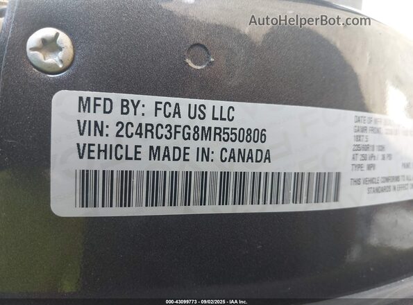 2C4RC3FG8MR550806 2021 CHRYSLER PACIFICA Gray 