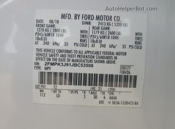 2FMPK3J91JBC53508 2018 FORD EDGE White 