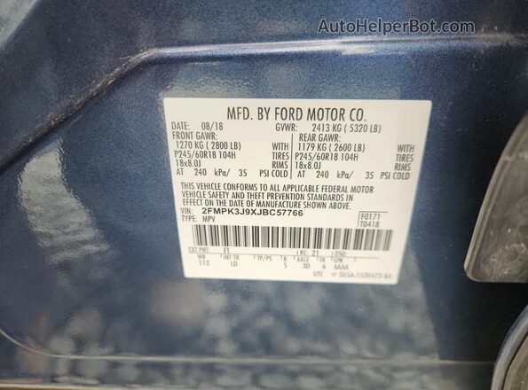 2FMPK3J9XJBC57766 2018 FORD EDGE Blue 