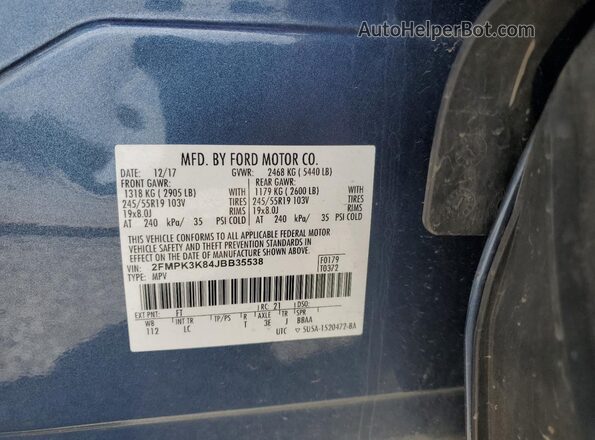 2FMPK3K84JBB35538 2018 FORD EDGE Blue 