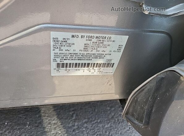 2FMPK3K91MBA53649 2021 FORD EDGE  Вид салона спереди
