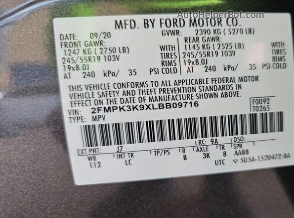 2FMPK3K9XLBB09716 2020 FORD EDGE  