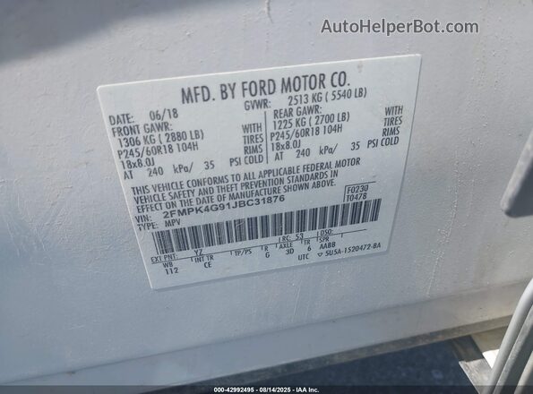 2FMPK4G91JBC31876 2018 FORD EDGE White 