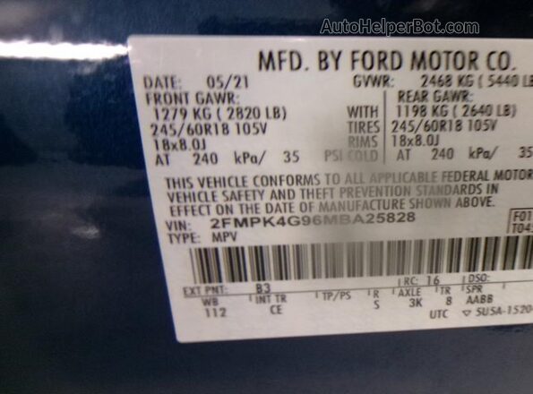 2FMPK4G96MBA25828 2021 FORD EDGE  Instrument cluster view