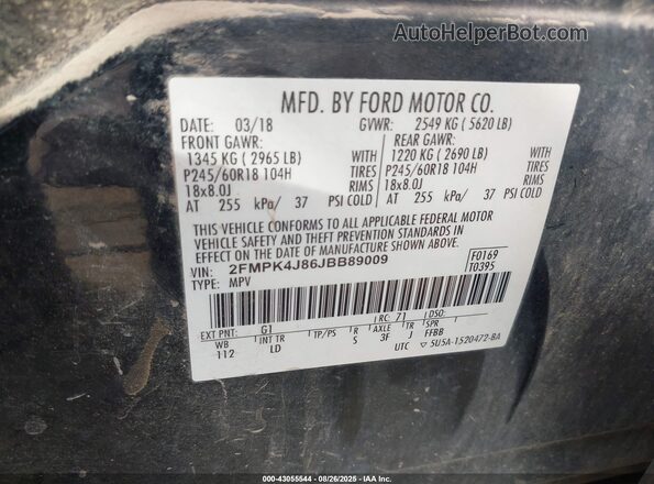 2FMPK4J86JBB89009 2018 FORD EDGE Черный 