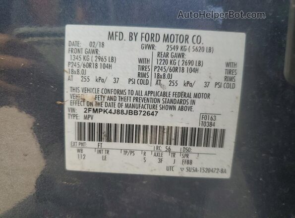 2FMPK4J88JBB72647 2018 FORD EDGE Blue 