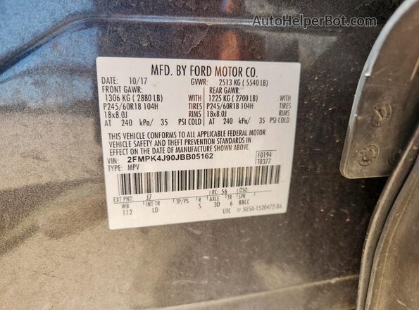 2FMPK4J90JBB05162 2018 FORD EDGE Gray 
