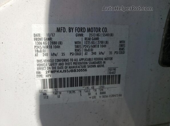 2FMPK4J93JBB30556 2018 FORD EDGE Белый 
