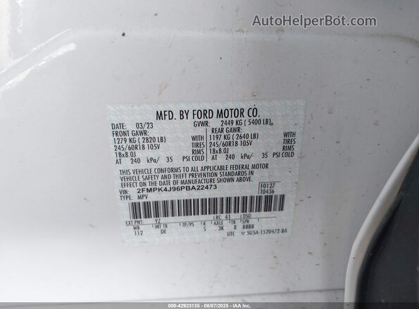 2FMPK4J96PBA22473 2023 FORD EDGE Белый Вид подкапотного пространства