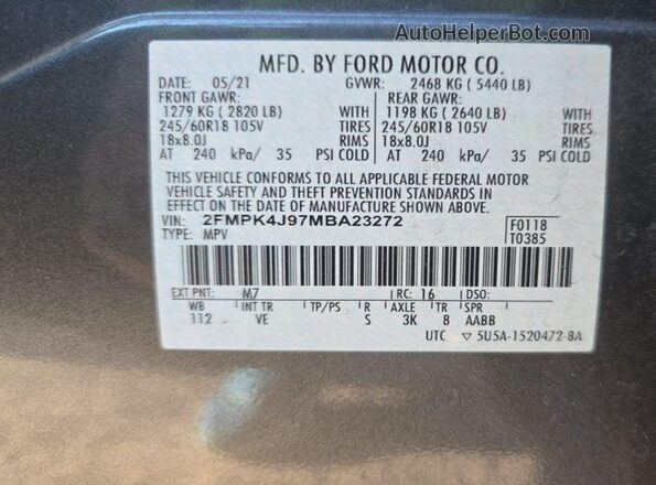 2FMPK4J97MBA23272 2021 FORD EDGE  
