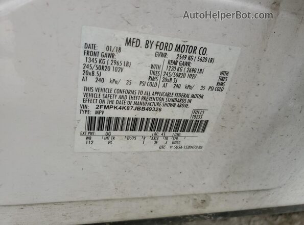 2FMPK4K87JBB49326 2018 FORD EDGE White 